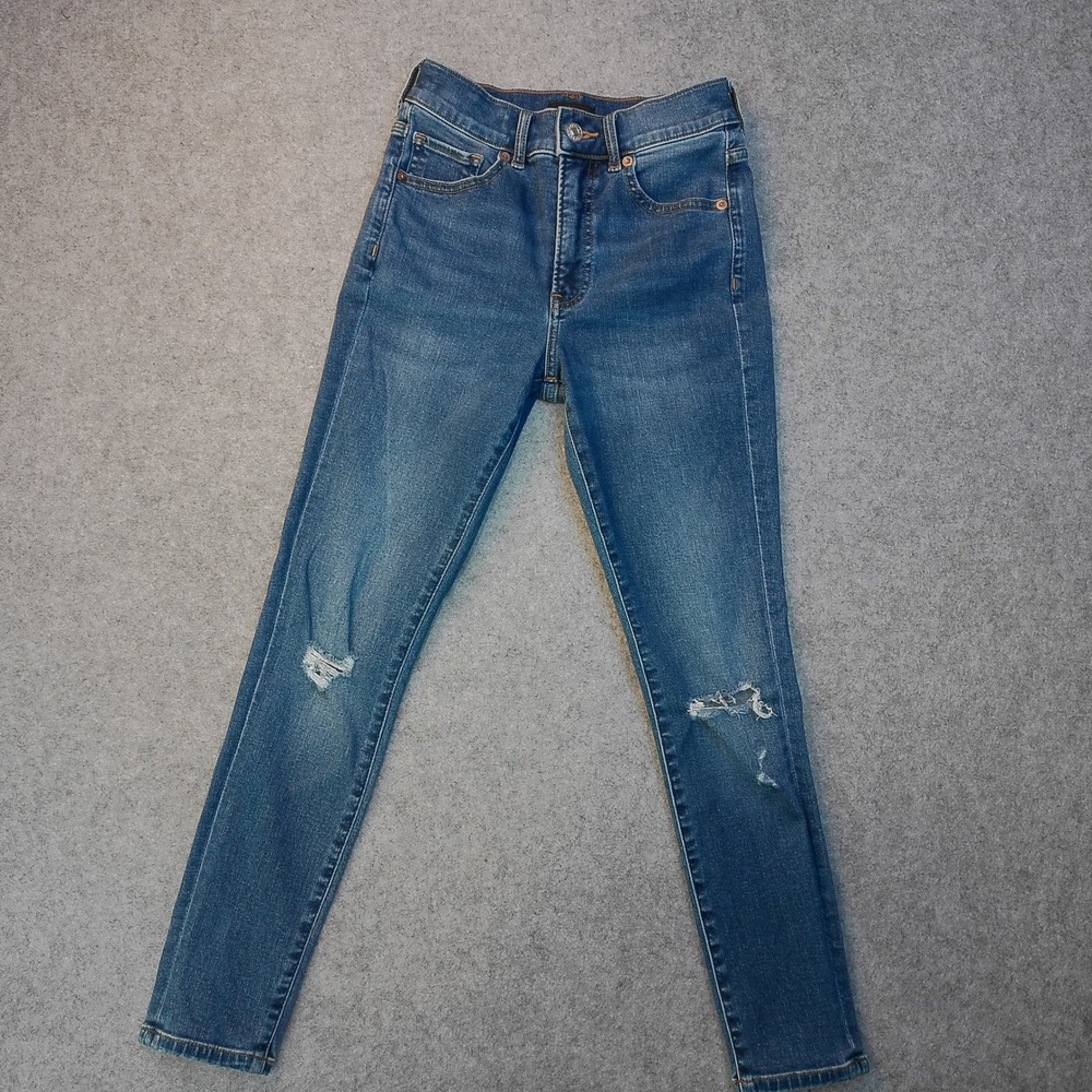 Express Womens High Waisted Skinny Jeans Medium Wash Distressed Denim Size 00